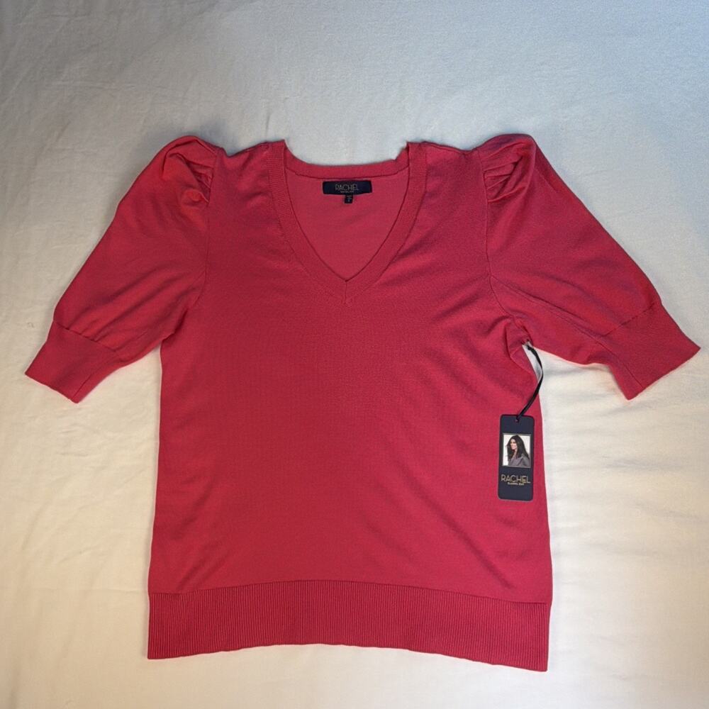 Rachel Rachel Roy Women Tan Ribbed Puff Short Sleeve Sweater - Size S Minimalist
